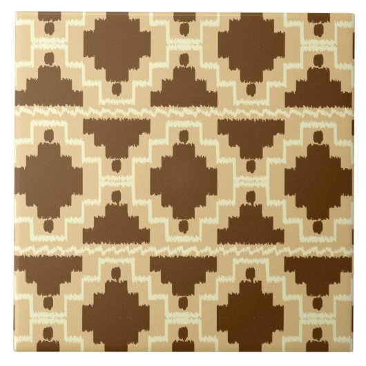 Ikat Aztec Pattern - Tan, brown and crème Tegeltje (Voorkant)