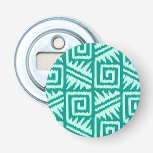Ikat Aztec Pattern - Turquoise en Aqua Button Flesopener