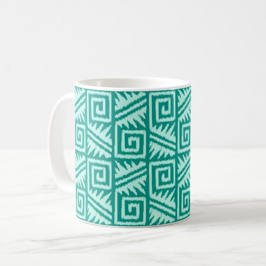 Ikat Aztec Pattern - Turquoise en Aqua Koffiemok (Voorkant links)