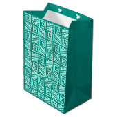 Ikat Aztec Pattern - Turquoise en Aqua Medium Cadeauzakje (Achterkant Gekanteld)