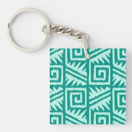 Ikat Aztec Pattern - Turquoise en Aqua Sleutelhanger (Voorkant)
