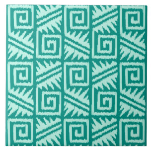 Ikat Aztec Pattern - Turquoise en Aqua Tegeltje
