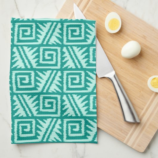 Ikat Aztec Pattern - Turquoise en Aqua Theedoek (Quarter Fold)