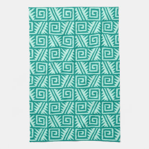 Ikat Aztec Pattern - Turquoise en Aqua Theedoek