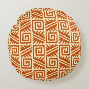 Ikat Aztec Stam - Mandarin en Licht Oranje Rond Kussen