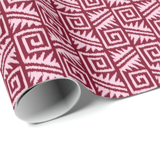 Ikat Aztec Tribal - Bourgogne en roze Cadeaupapier (Rol Hoek)