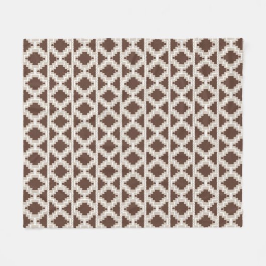 Ikat Aztec Tribal - Chocolate Brown en Taupe Fleece Deken (Voorkant (Horizontaal))