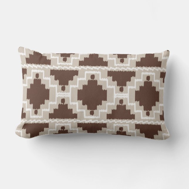 Ikat Aztec Tribal - Chocolate Brown en Taupe Kussen (Voorkant)