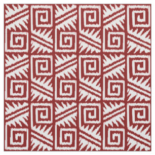 Ikat Aztec Tribal - DonkerChinees Rood en Wit Stof
