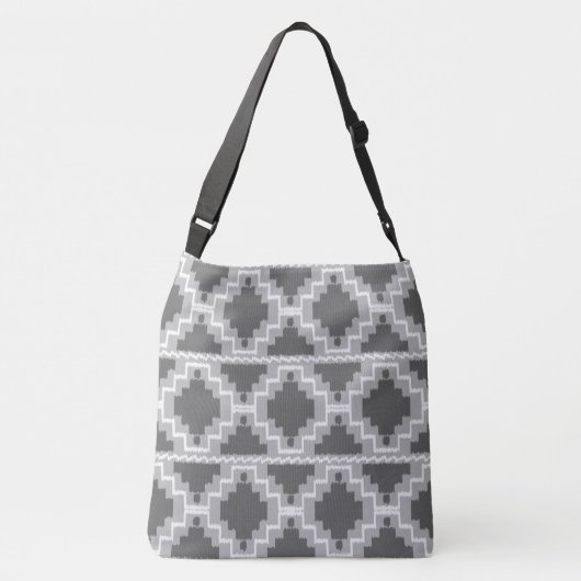 Ikat Aztec Tribal - Donkere en lichte grijs / grij Crossbody Tas (Achterkant)