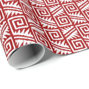 Ikat Aztec Tribal - Donkerrood en wit Cadeaupapier