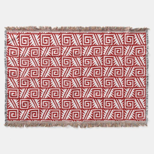 Ikat Aztec Tribal - Donkerrood en wit Deken (Voorkant)