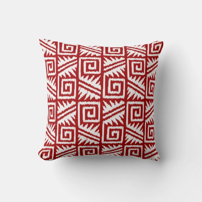 Ikat Aztec Tribal - Donkerrood en wit Kussen (Voorkant)