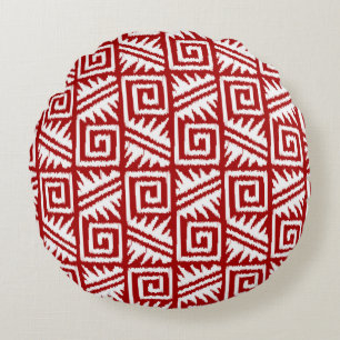 Ikat Aztec Tribal - Donkerrood en wit Rond Kussen
