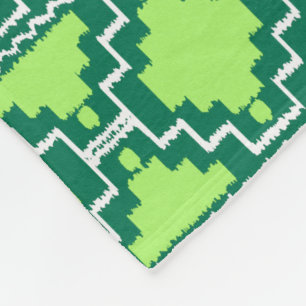 Ikat Aztec Tribal - Forest and Lime Green Fleece Deken