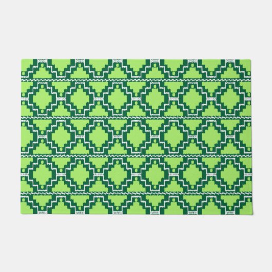 Ikat Aztec Tribal Forest en Lime Green Deurmat (Voorkant)