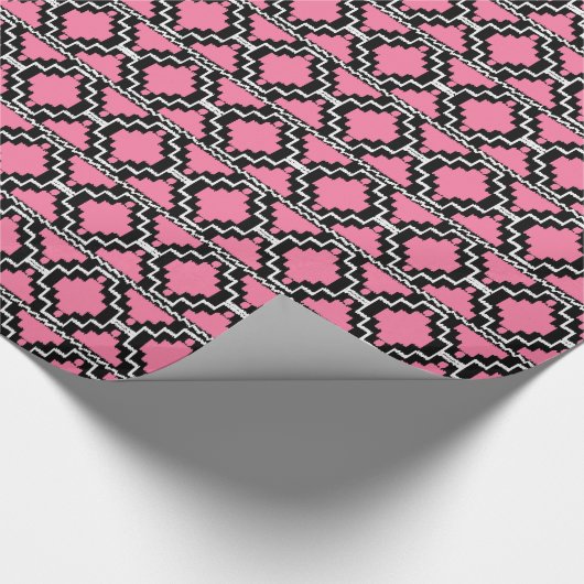 Ikat Aztec Tribal - Fuchsia Pink, Black en White Cadeaupapier (Hoek)