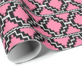 Ikat Aztec Tribal - Fuchsia Pink, Black en White Cadeaupapier (Rol Hoek)