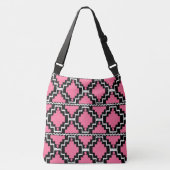 Ikat Aztec Tribal - Fuchsia Pink, Black en White Crossbody Tas (Voorkant)
