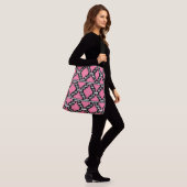 Ikat Aztec Tribal - Fuchsia Pink, Black en White Crossbody Tas (Op model)