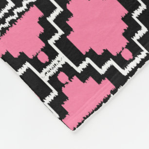 Ikat Aztec Tribal - Fuchsia Pink, Black en White Fleece Deken