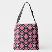 Ikat Aztec Tribal - Fuchsia Roze, Zwart en Wit Crossbody Tas (Achterkant)