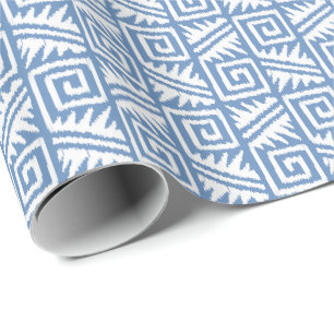 Ikat Aztec Tribal - Hemelblauw en Wit Cadeaupapier