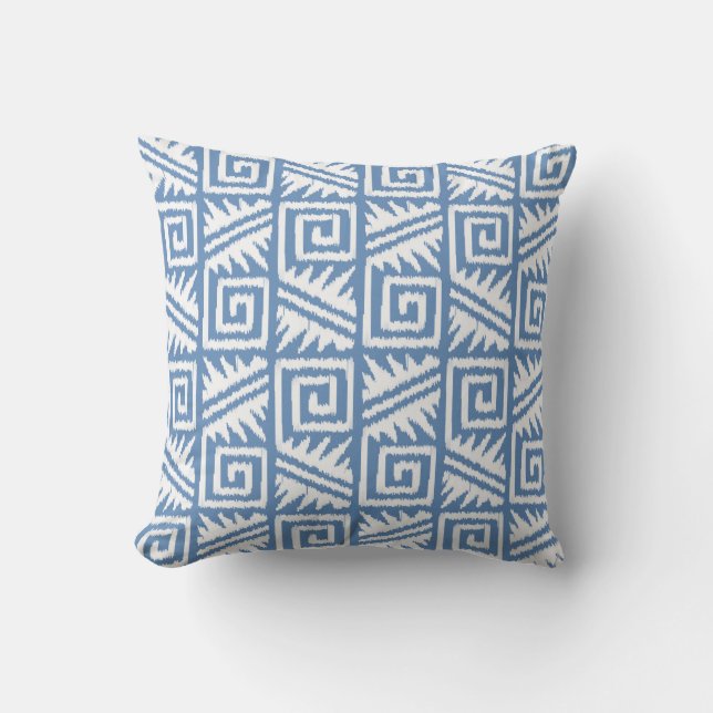 Ikat Aztec Tribal - Hemelblauw en Wit Kussen (Voorkant)