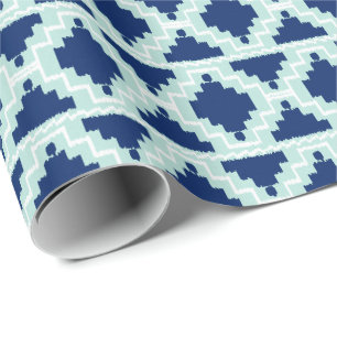 Ikat Aztec Tribal - Indigo en lichtblauw Cadeaupapier