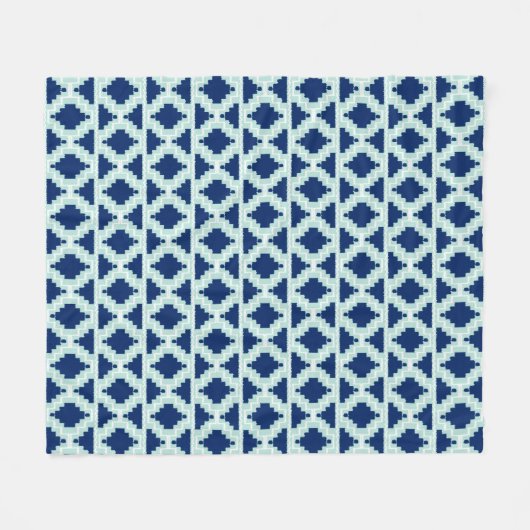 Ikat Aztec Tribal - Indigo en lichtblauw Fleece Deken (Voorkant (Horizontaal))