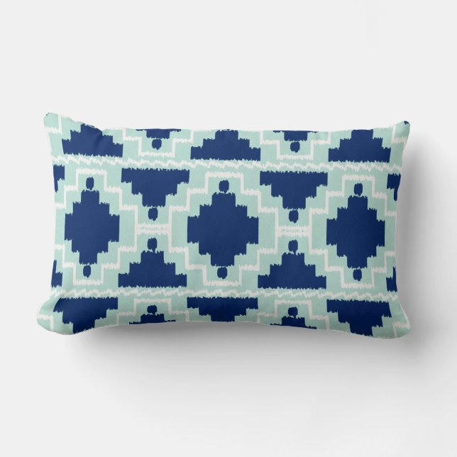 Ikat Aztec Tribal - Indigo en lichtblauw Kussen (Voorkant)