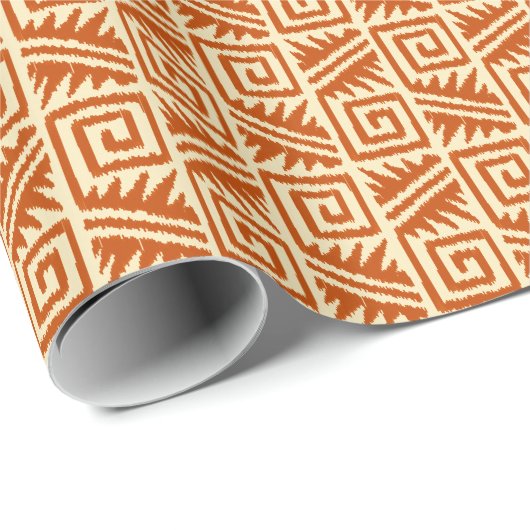 Ikat Aztec Tribal - Mandarijn en Licht Oranje Cadeaupapier (Rol Hoek)