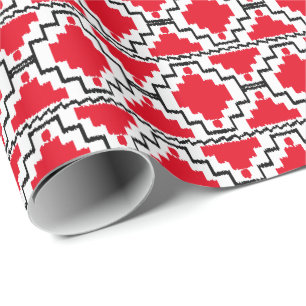Ikat Aztec Tribal - Rood, zwart en wit Cadeaupapier