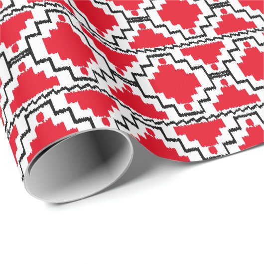 Ikat Aztec Tribal - Rood, zwart en wit Cadeaupapier (Rol Hoek)