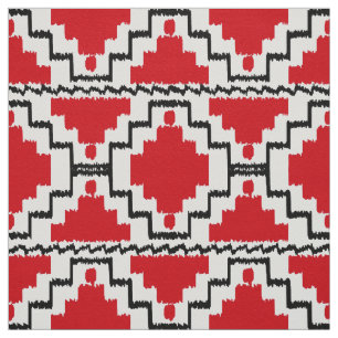 Ikat Aztec Tribal - Rood, zwart en wit Stof