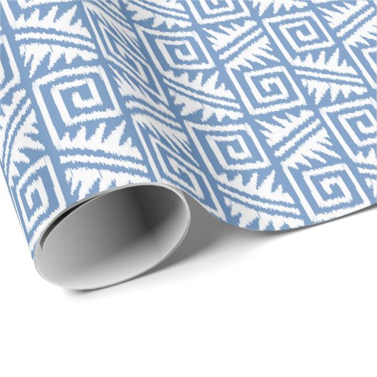 Ikat Aztec Tribal - Sky Blue en White Cadeaupapier (Rol Hoek)