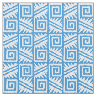 Ikat Aztec Tribal - Sky Blue en White Stof