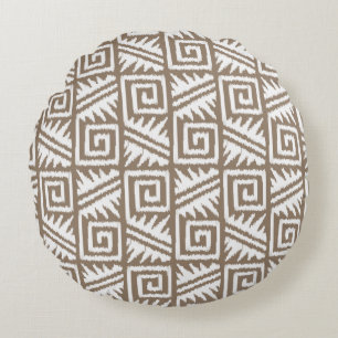 Ikat Aztec Tribal - Taupe Tan en Cream Rond Kussen