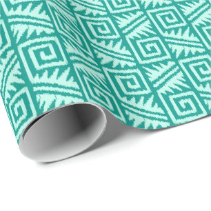 Ikat Aztec Tribal - Turquoise en Aqua Cadeaupapier