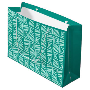 Ikat Aztec Tribal - Turquoise en Aqua Large Cadeautasje