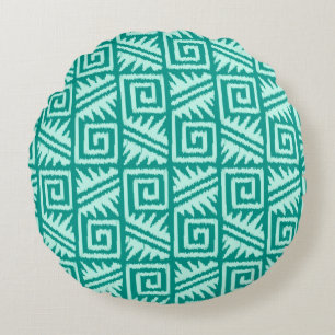Ikat Aztec Tribal - Turquoise en Aqua Rond Kussen