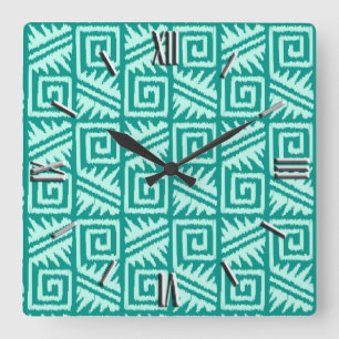 Ikat Aztekenpatroon - Turkoois en Aqua Vierkante Klok