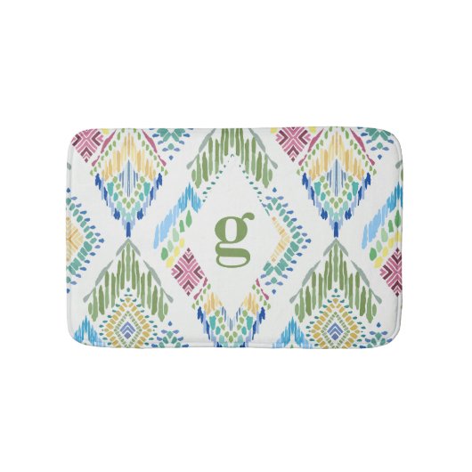 Ikat Bloemen Naadloos Patroon Badmat (Voorkant)