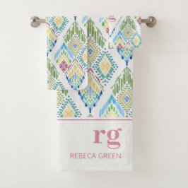 Ikat Bloemen Naadloos Patroon Modern Monogram Bad Handdoek