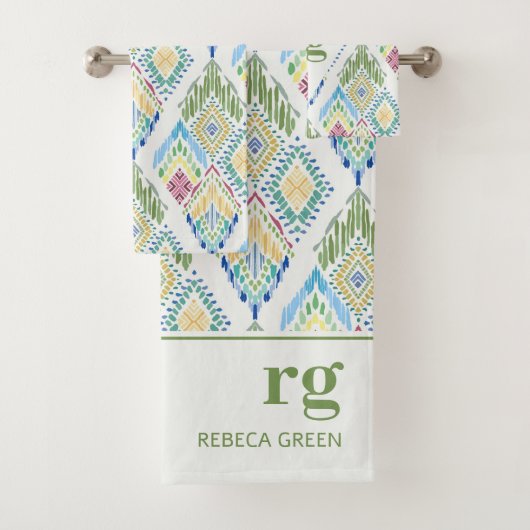 Ikat Bloemen Naadloos Patroon Modern Monogram Bad Handdoek (Insitu)