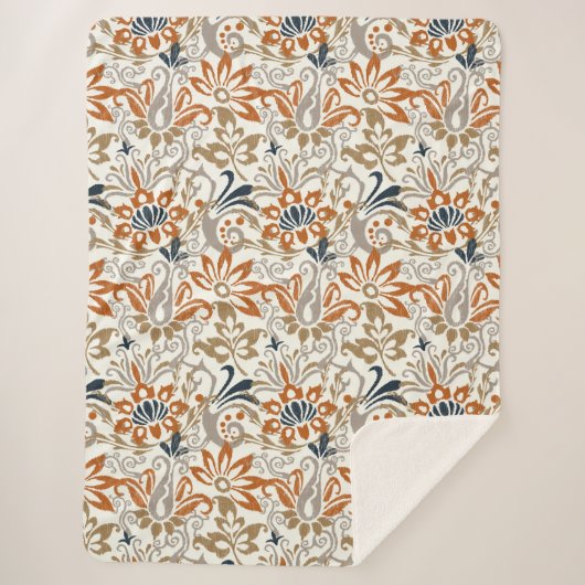 Ikat Bloemen Paisley Naadloos Patroon Sherpa Deken (Voorkant)