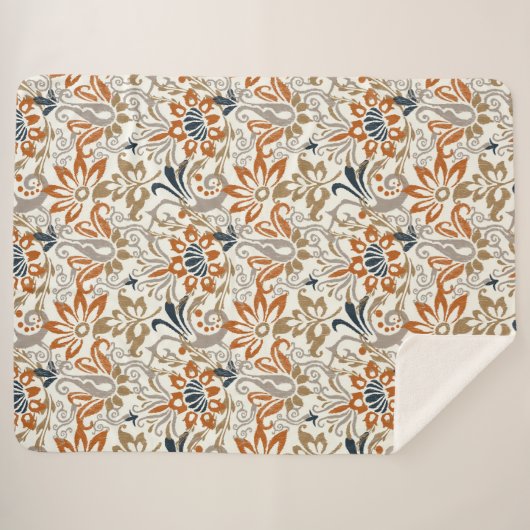 Ikat Bloemen Paisley Naadloos Patroon Sherpa Deken (Voorkant (horizontaal))