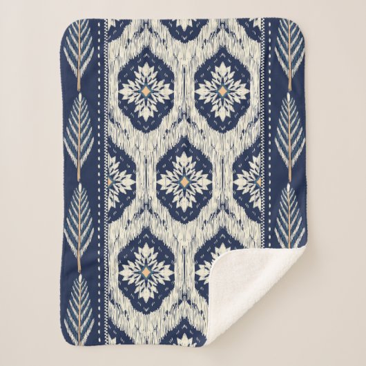 Ikat Bloemen Paisley Patroon Sherpa Deken (Voorkant)