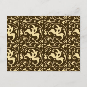 Ikat Bloemendamask - Chocoladebruin en Taupe Briefkaart