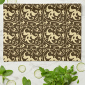 Ikat Bloemendamask - Chocoladebruin en Taupe Theedoek (Gevouwen)